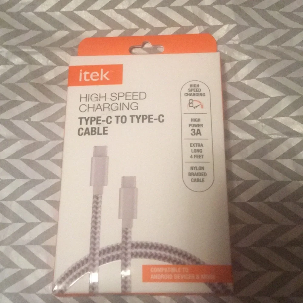 - Itek. High Speed Charging Tape C 2 Type C. 4ft Tough Nylon Braided USB Cable